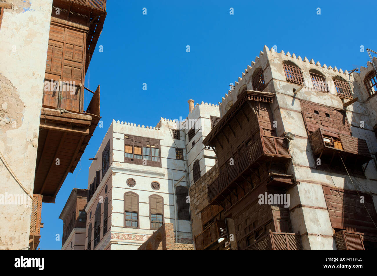 Jeddah Città Vecchia di edifici e strade, Arabia Saudita Foto Stock