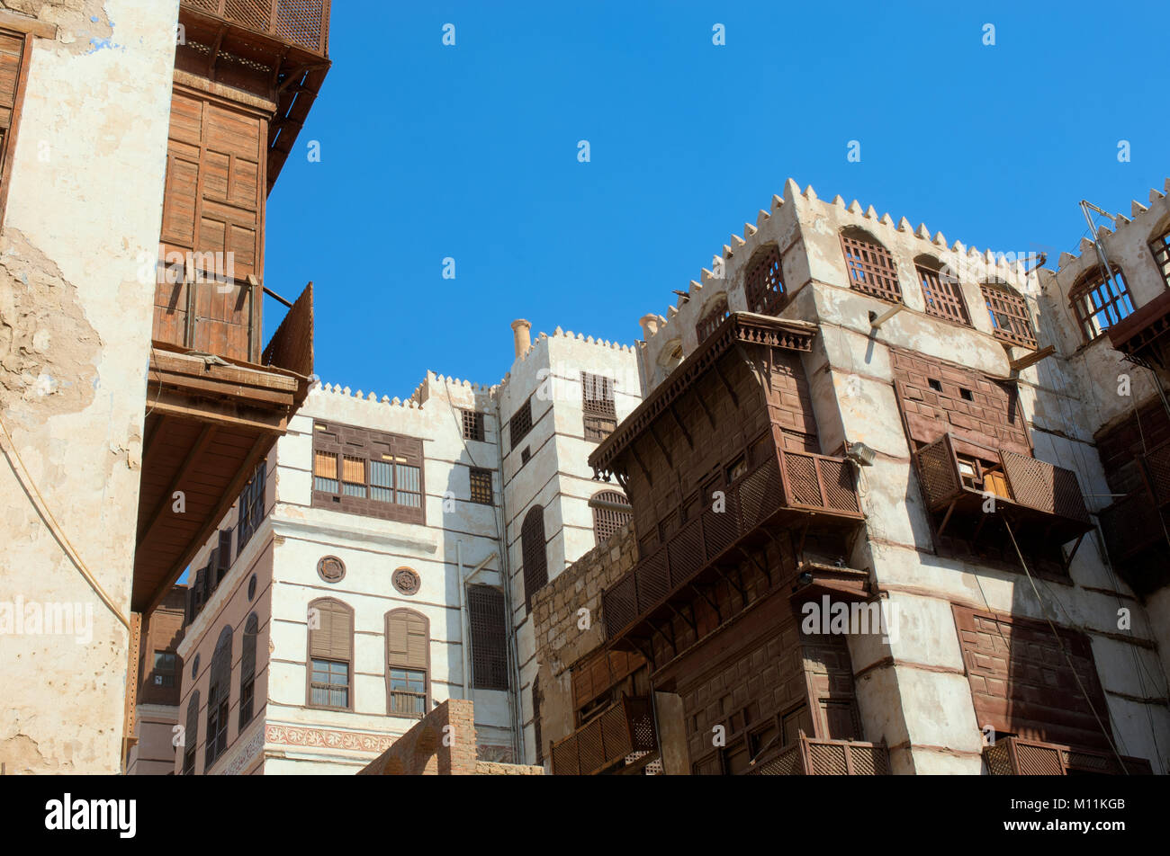 Jeddah Città Vecchia di edifici e strade, Arabia Saudita Foto Stock