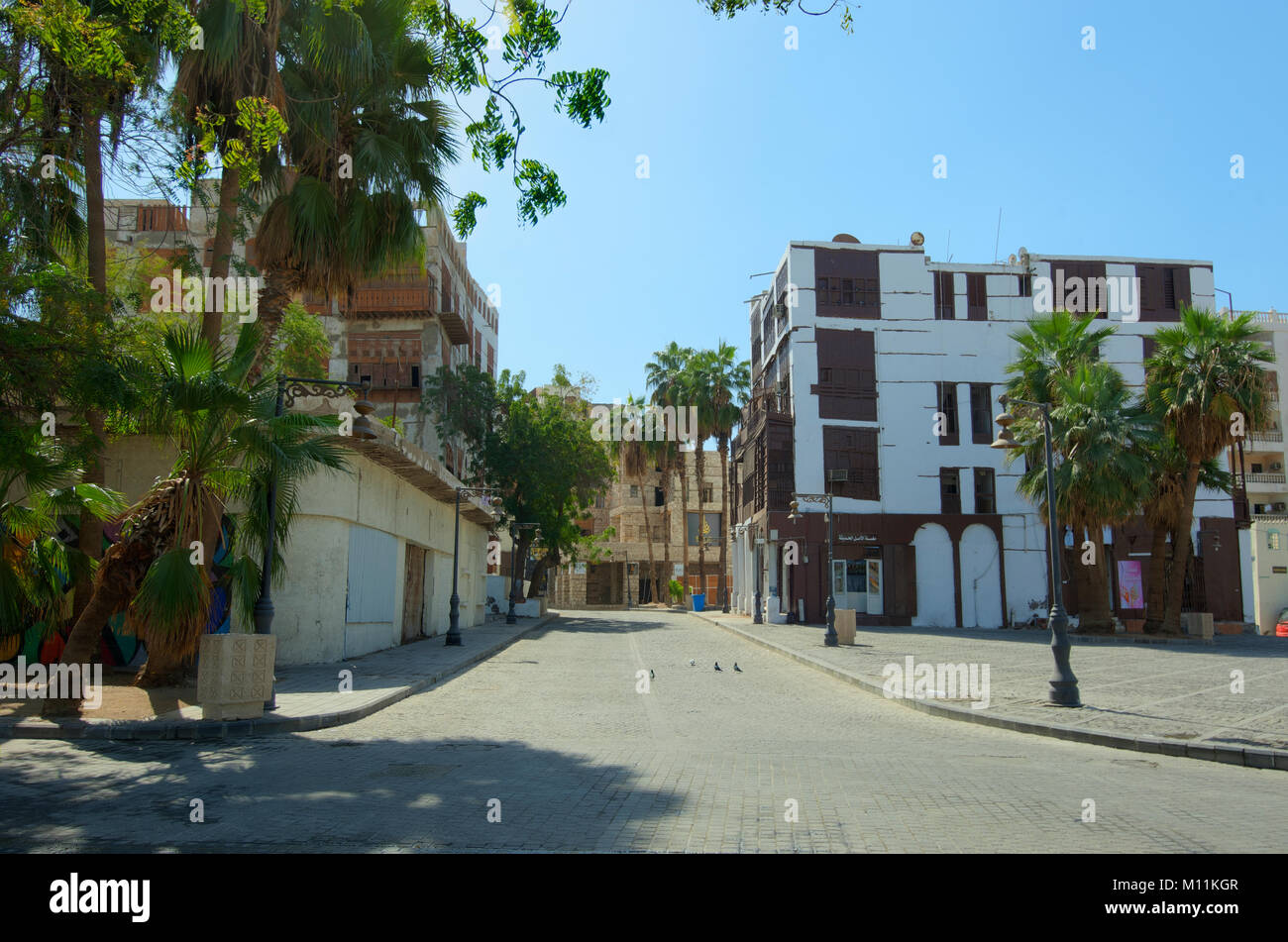 Jeddah vecchia strada di città ed edifici Foto Stock