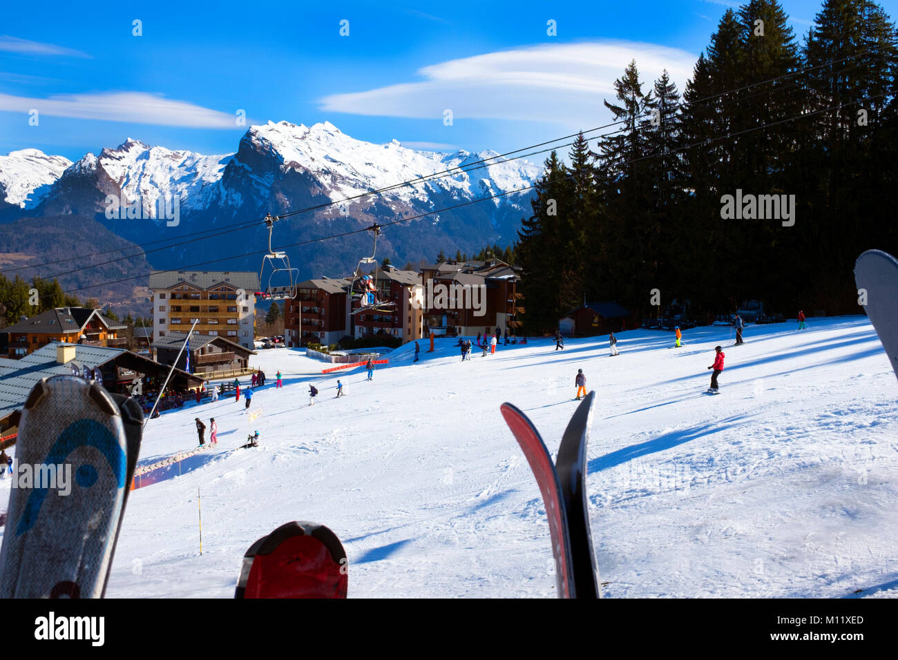 Ski Resort visualizzare Gran Massiccio Francia Foto Stock