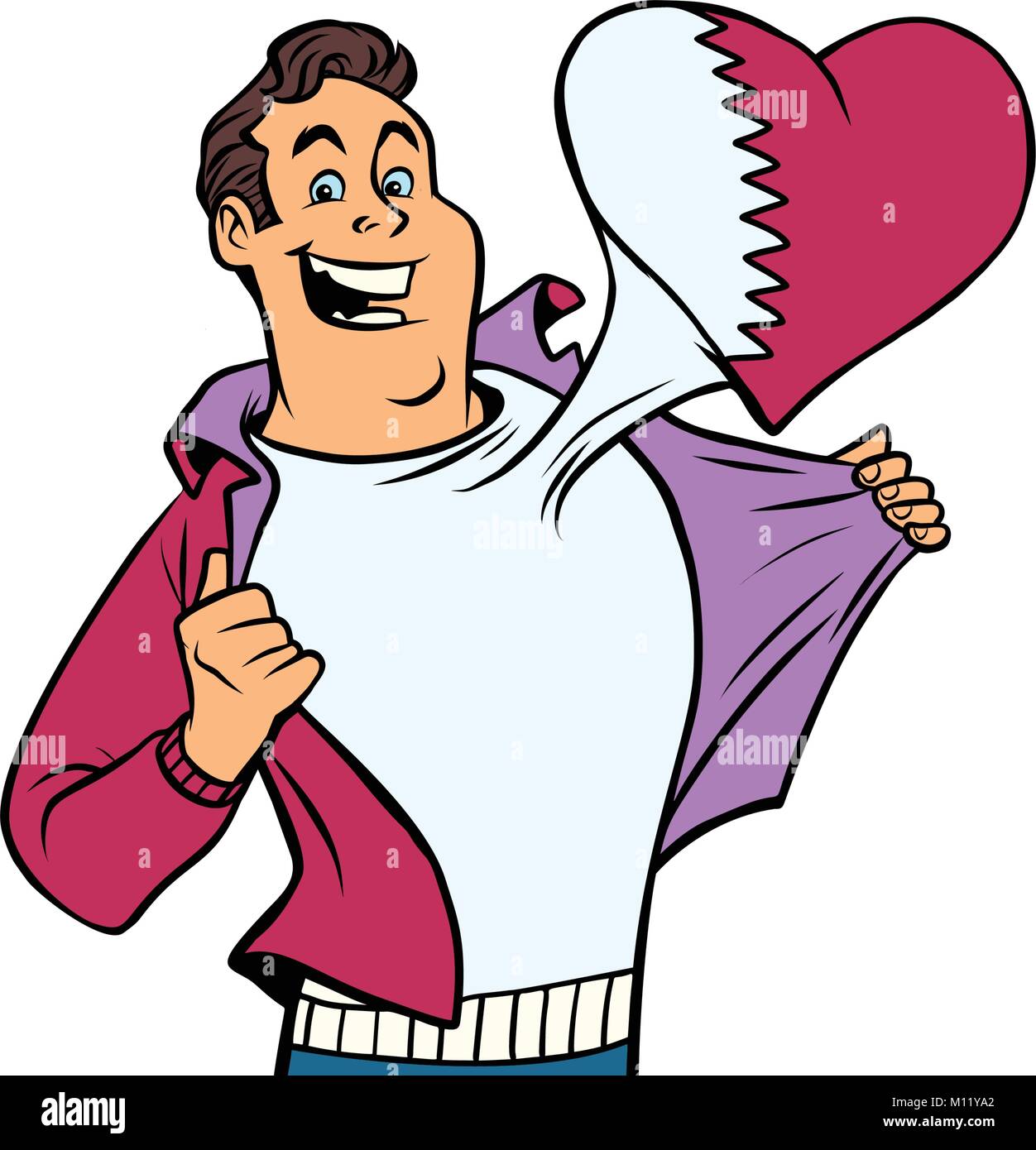 Il Qatar patriot maschio ventola sport bandiera cuore isolato su sfondo bianco. Fumetto cartoon pop art illustrazione rétro Illustrazione Vettoriale