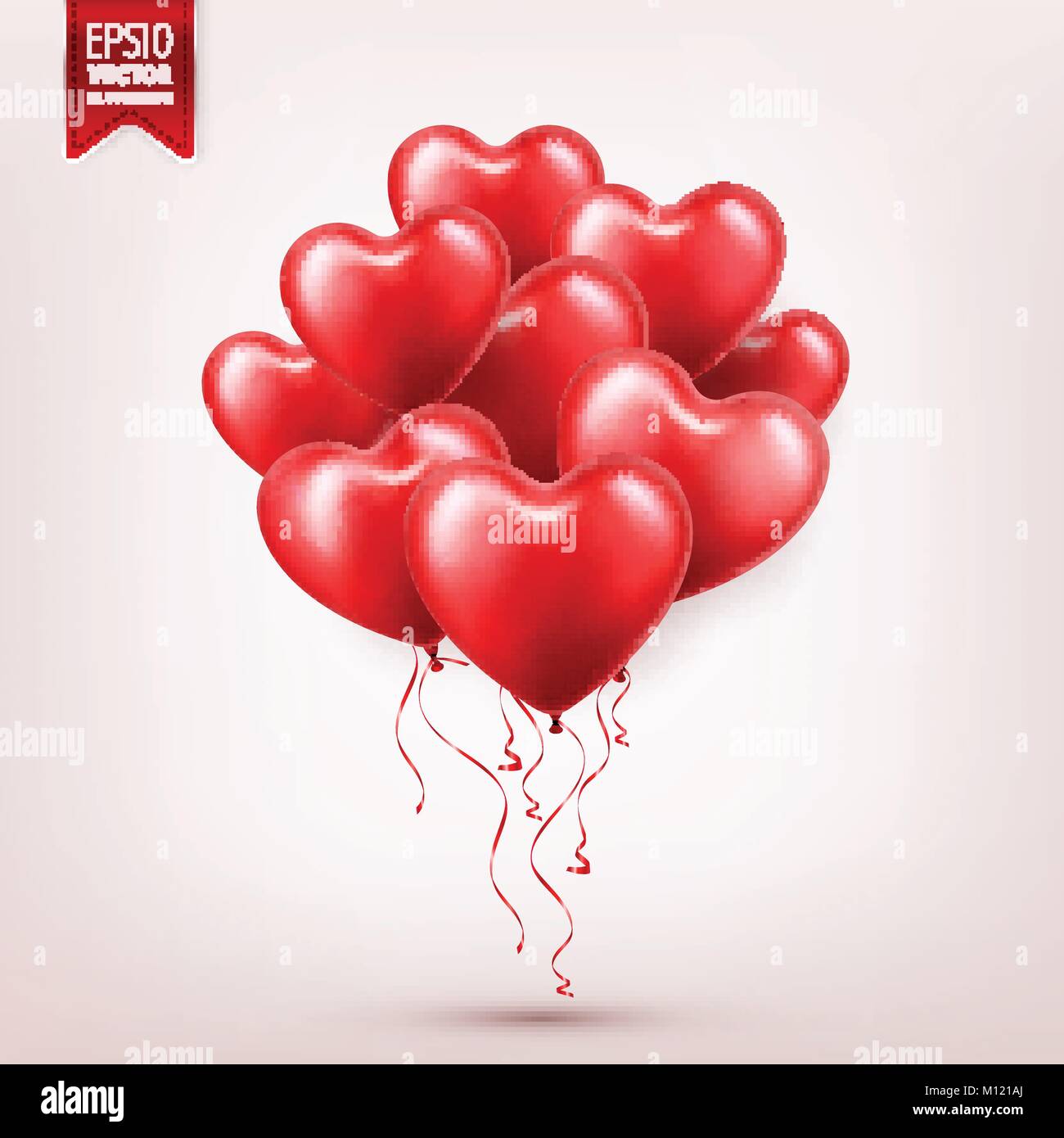 Il giorno di San Valentino red palloncino con nastro. Forma di cuore. Amore, febbraio 14. Illustrazione Vettoriale