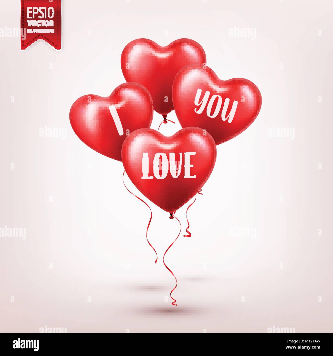 Il giorno di San Valentino red palloncino con nastro. Forma di cuore. Amore, febbraio 14. Illustrazione Vettoriale