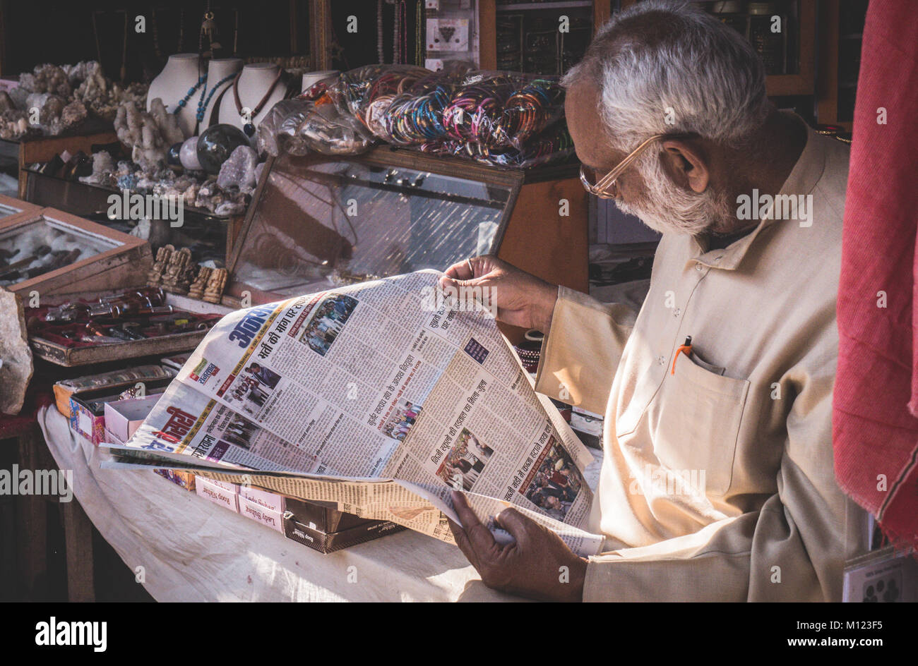 Street Market, negozi, Pushkar, Rajasthan Foto Stock
