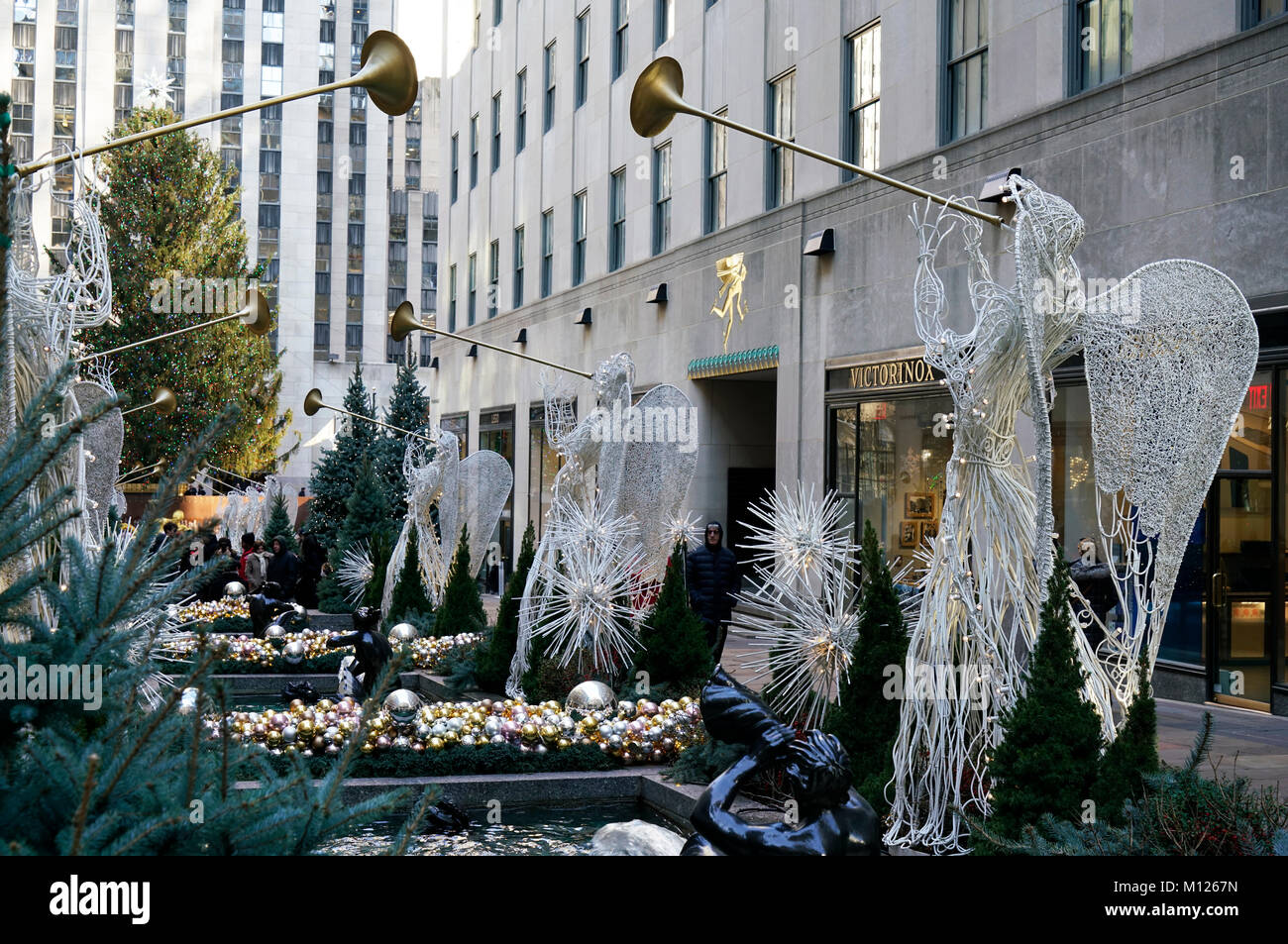 Vacanze di Natale decorazioni a Rockefeller Center.Manhattan.New York City.USA Foto Stock