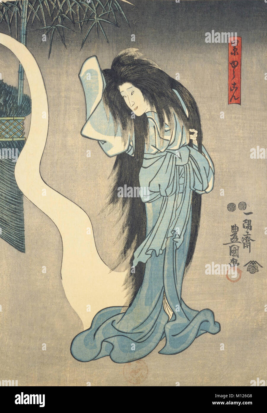 Parte di 'Yutenshonin Kasane no gedatsu' di Ichiyosai Toyokuni, (Utagawa Toyokuni II), periodo Edo Foto Stock