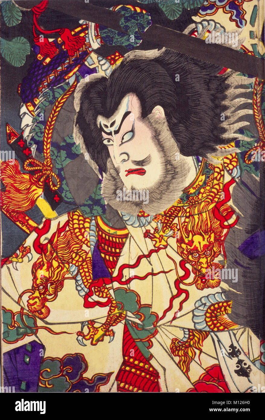 Morte di Masakado Taira a Shimahiroyama, di Toyohara Kunichika, Meiji Foto Stock