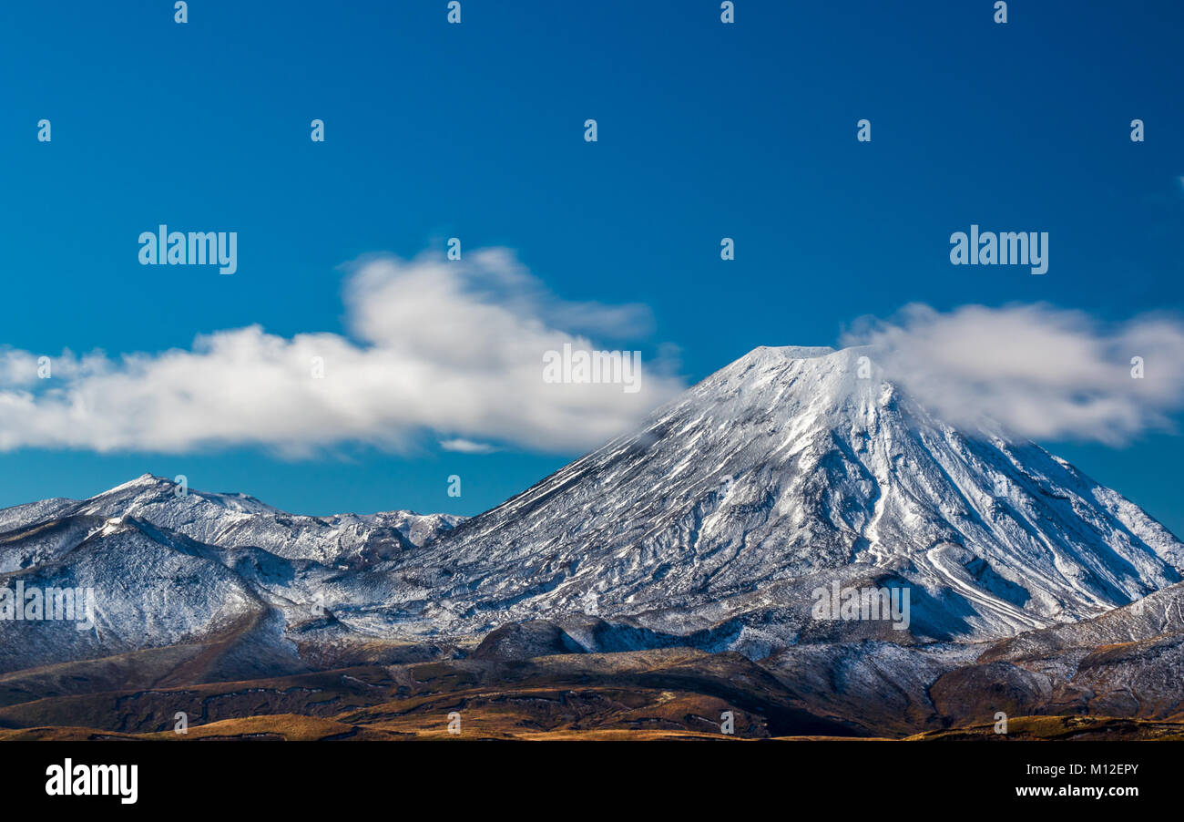 Il monte Ngauruhoe al parco nazionale di Tongariro, Nuova Zelanda. Foto Stock