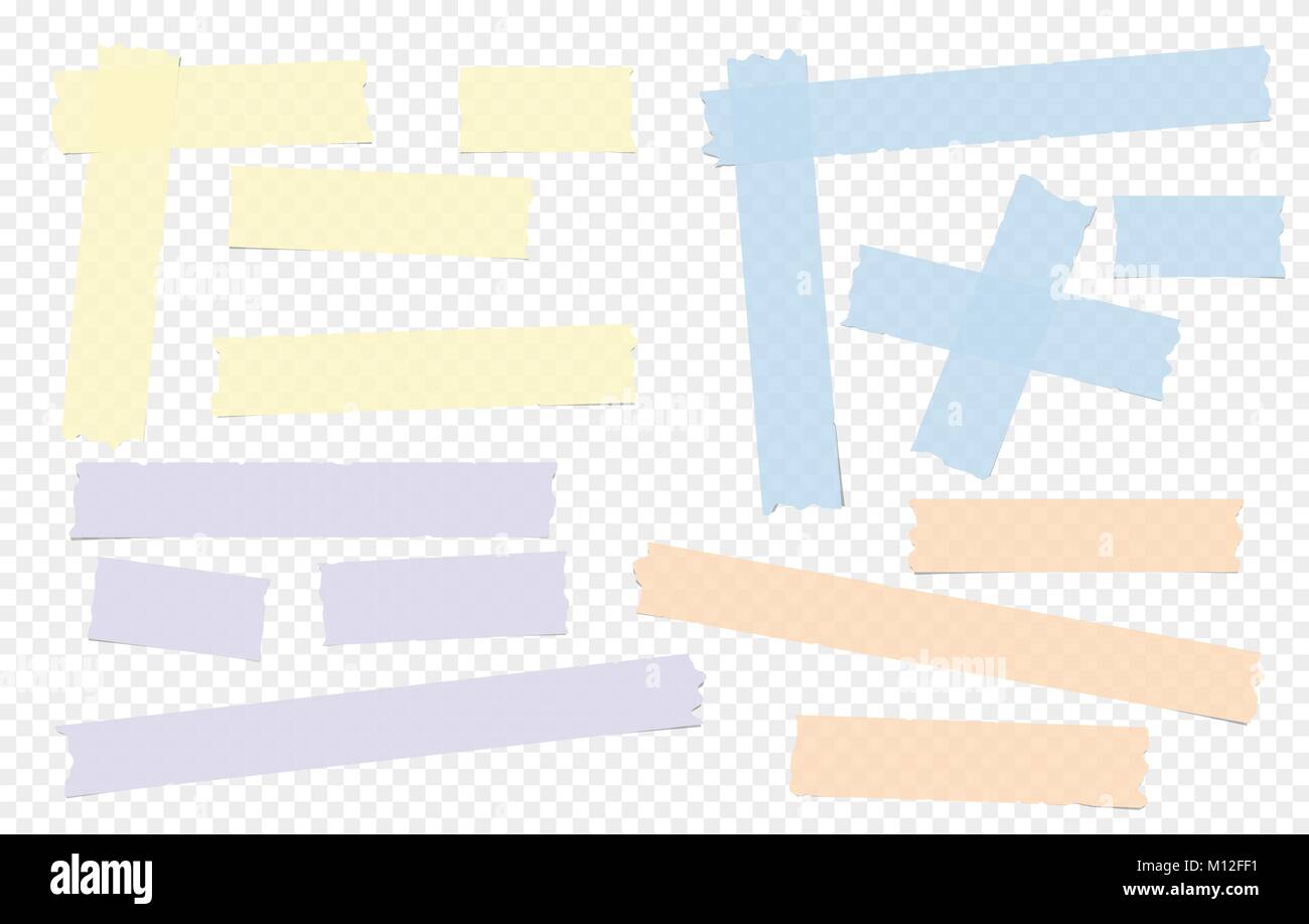 Blue, porpora, giallo, adesivo appiccicoso, mascherare il nastro del condotto, pezzi di carta per il testo sul quadrato grigio Sfondo. Illustrazione Vettoriale
