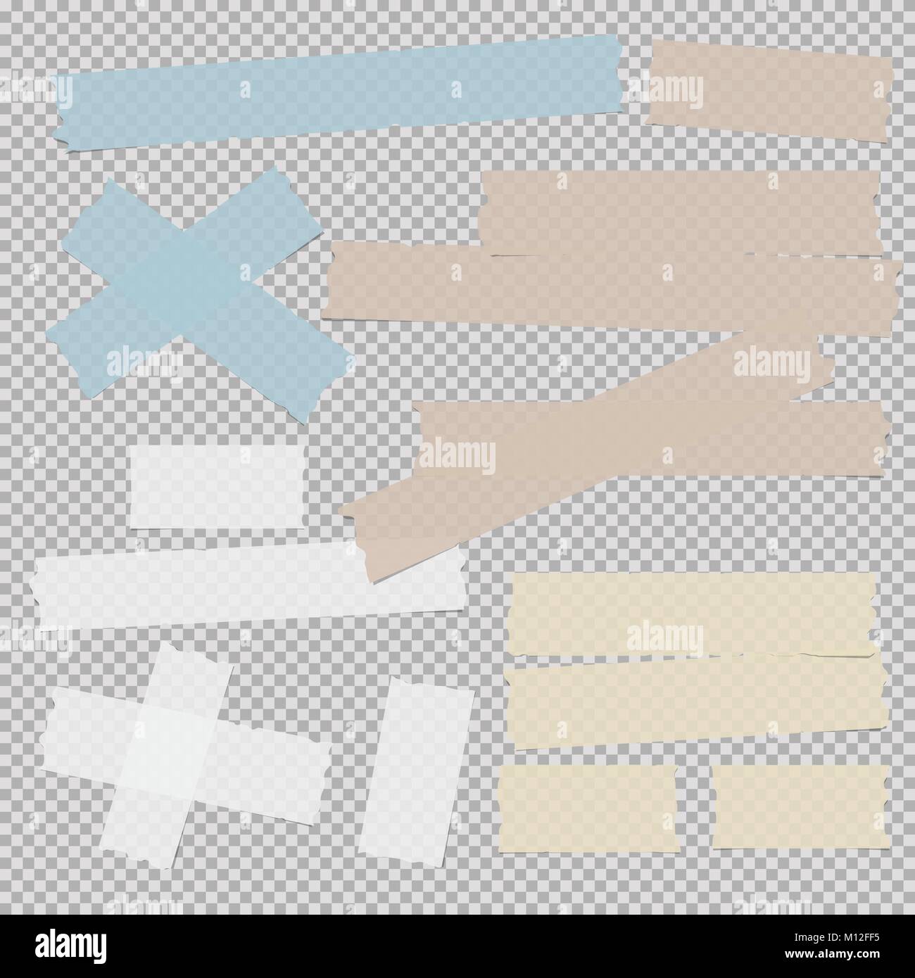 Blu, marrone, bianco e giallo, adesivo appiccicoso, mascherare il nastro del condotto, pezzi di carta per testo grigio su sfondo quadrato Illustrazione Vettoriale