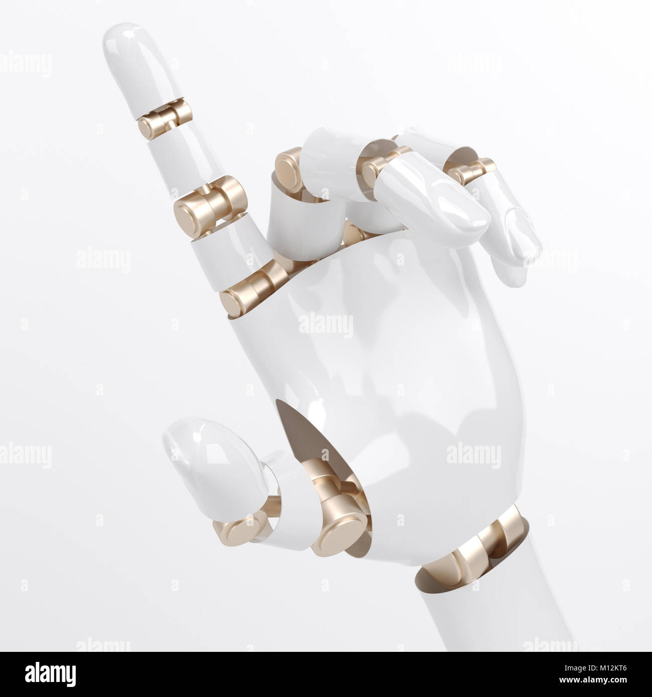 Design futuristico concetto di un manipolatore robotico braccio meccanico. Modello isolato su sfondo bianco. Organismo cibernetico che con intelligenza artificiale lavora Foto Stock