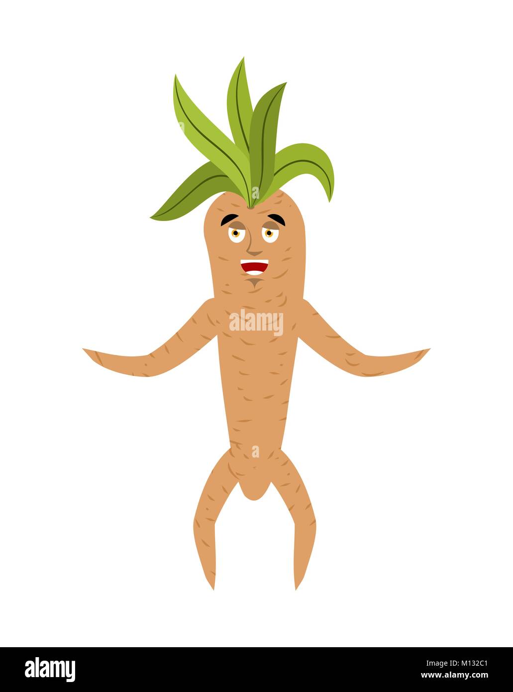 Mandrake root felice. Merry leggendario mistica pianta a forma di L'uomo. Illustrazione Vettoriale