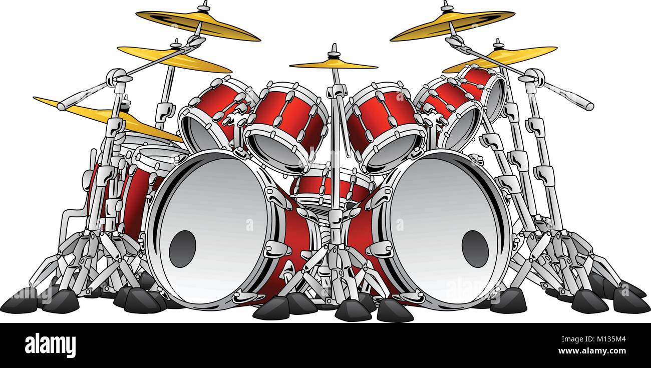 Enorme 10 pezzo rock drum set strumento musicale illustrazione Illustrazione Vettoriale