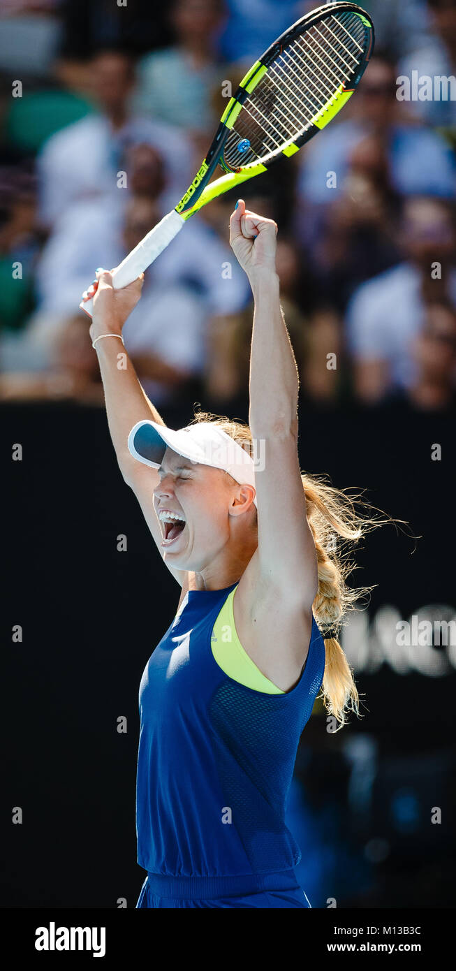 Melbourne, AUS, 26 Gennaio 2018: Danese tennista Caroline WOZNIACKI in azione durante la sua semifinale il 2018 Open di Australia a Melbourne Park. Credito: Frank Molter/Alamy Live News Foto Stock