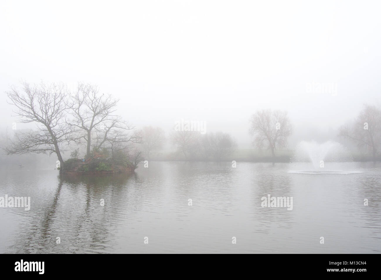 Billericay, Essex, Regno Unito. Il 26 gennaio, 2018. Regno Unito: Meteo molto nebbioso per iniziare la giornata in Billericay, Essex - una vista del lago di prati Credit: Ben rettore/Alamy Live News Foto Stock
