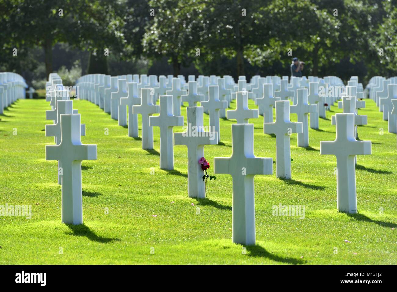 Francia, Calvados, la spiaggia di Omaha, Colleville sur Mer, Normandia cimitero americano, il marmo bianco attraversa Foto Stock