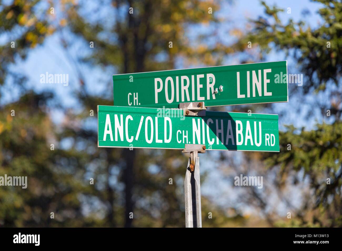 Canada, Provincia di Quebec, Outaouais, Pontiac regione, cartello stradale che indica strade nella zona di Chichester Foto Stock