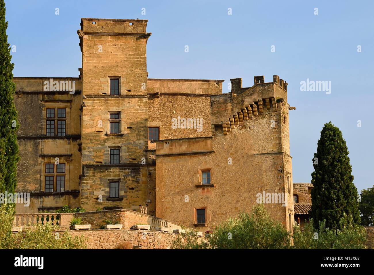 Francia, Vaucluse, Parc Naturel Regional du Luberon (Parco naturale regionale del Luberon), Lourmarin, etichettati Les Plus Beaux Villages de France (i più bei villaggi di Francia), il castello del XV e XVI secolo Rinascimento Foto Stock