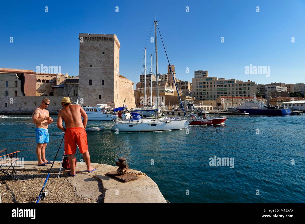 Francia, Bouches du Rhone, Marsiglia, il Fort Saint Jean presso il Vieux Port ingresso Foto Stock