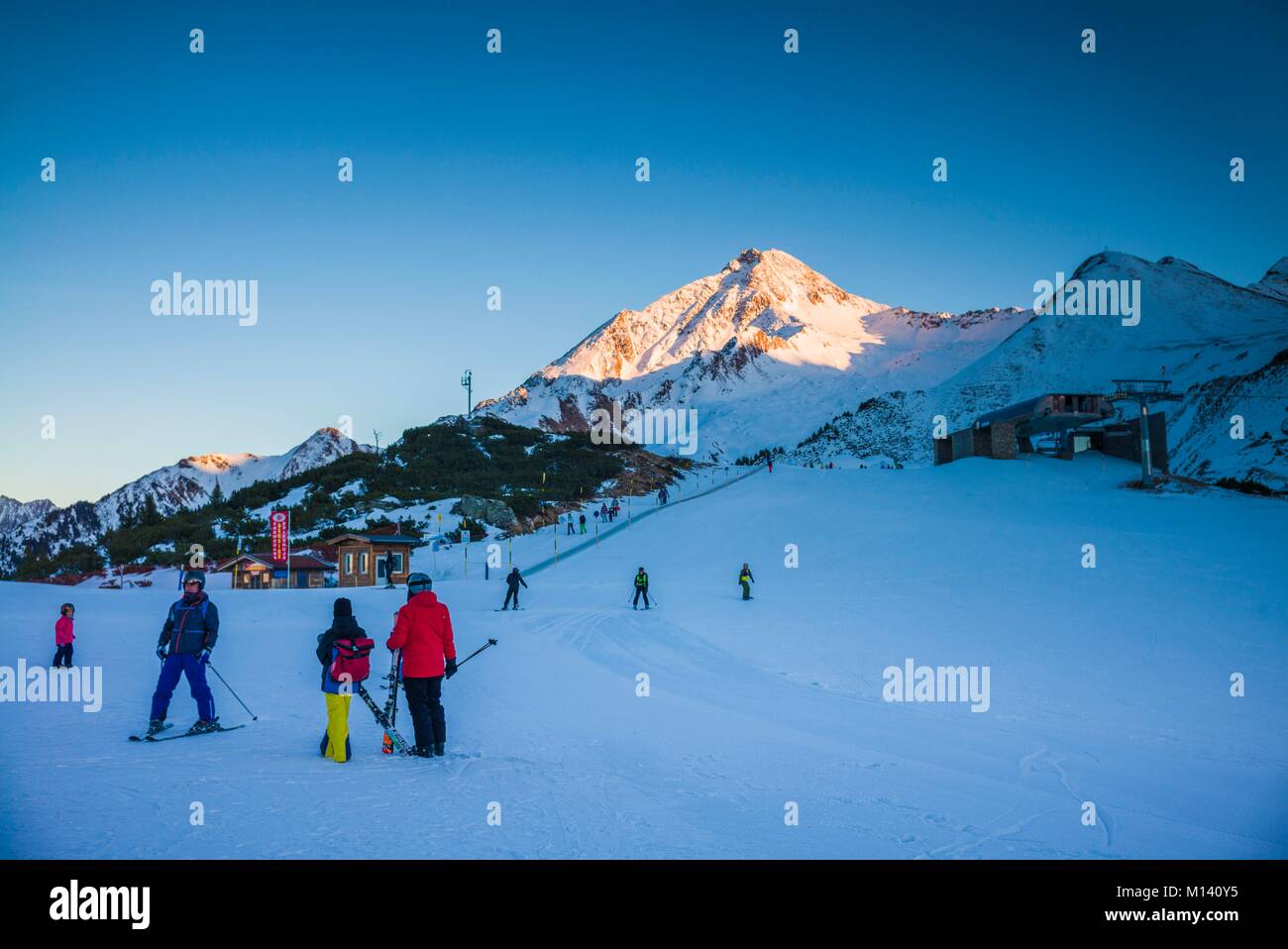 Austria, Tirolo, Zillertal, Mayrhofen, Ahornspitze Area sciistica Foto Stock