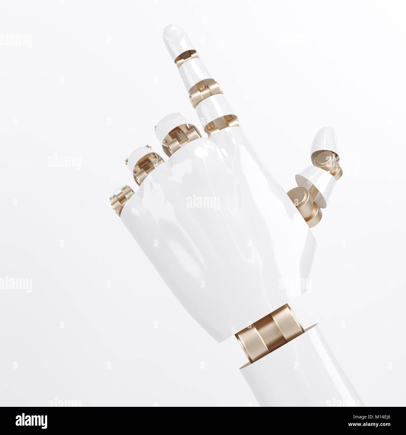Design futuristico concetto di un manipolatore robotico braccio meccanico. Modello isolato su sfondo bianco. Organismo cibernetico che con intelligenza artificiale lavora Foto Stock