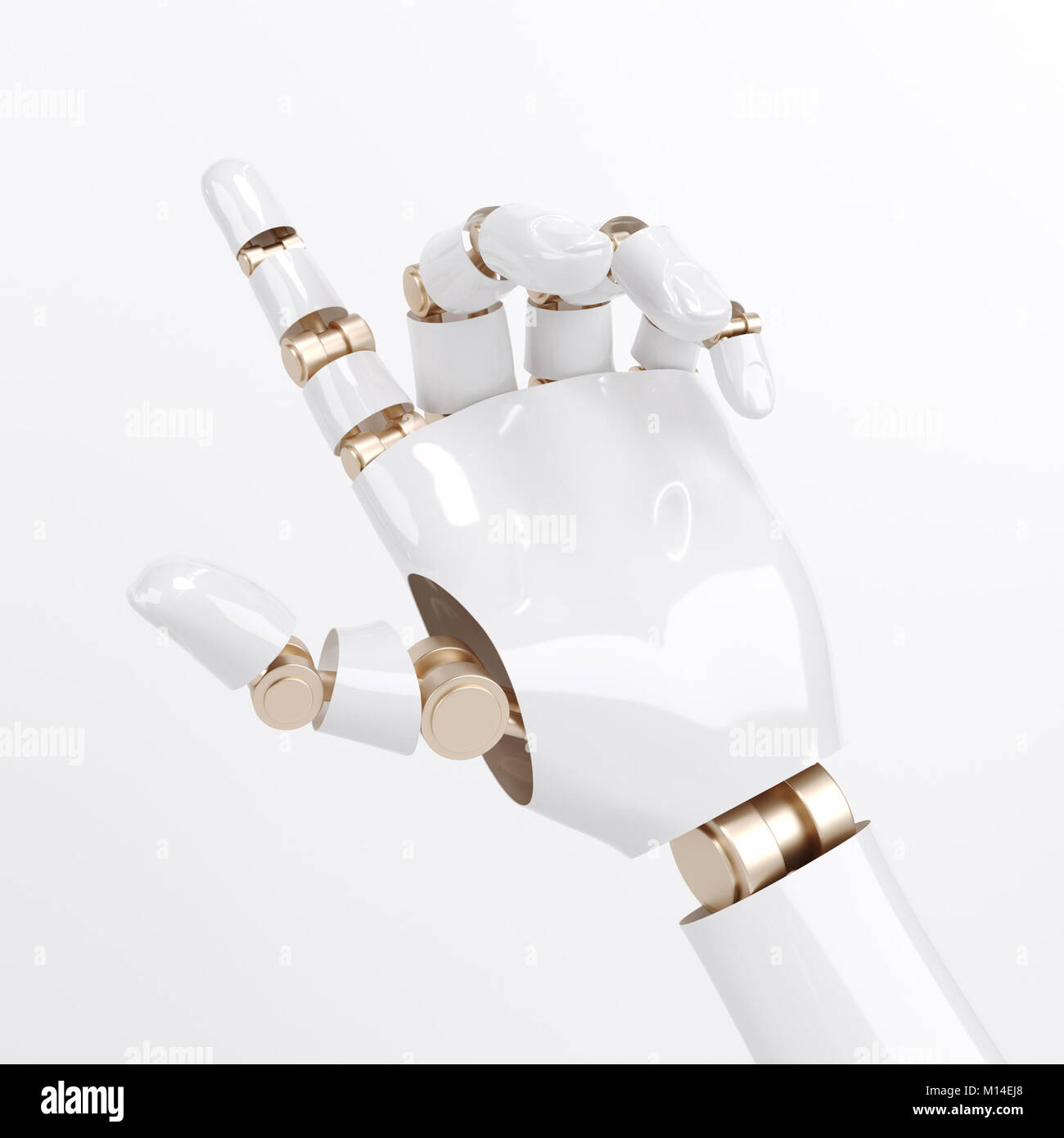Design futuristico concetto di un manipolatore robotico braccio meccanico. Modello isolato su sfondo bianco. Organismo cibernetico che con intelligenza artificiale lavora Foto Stock
