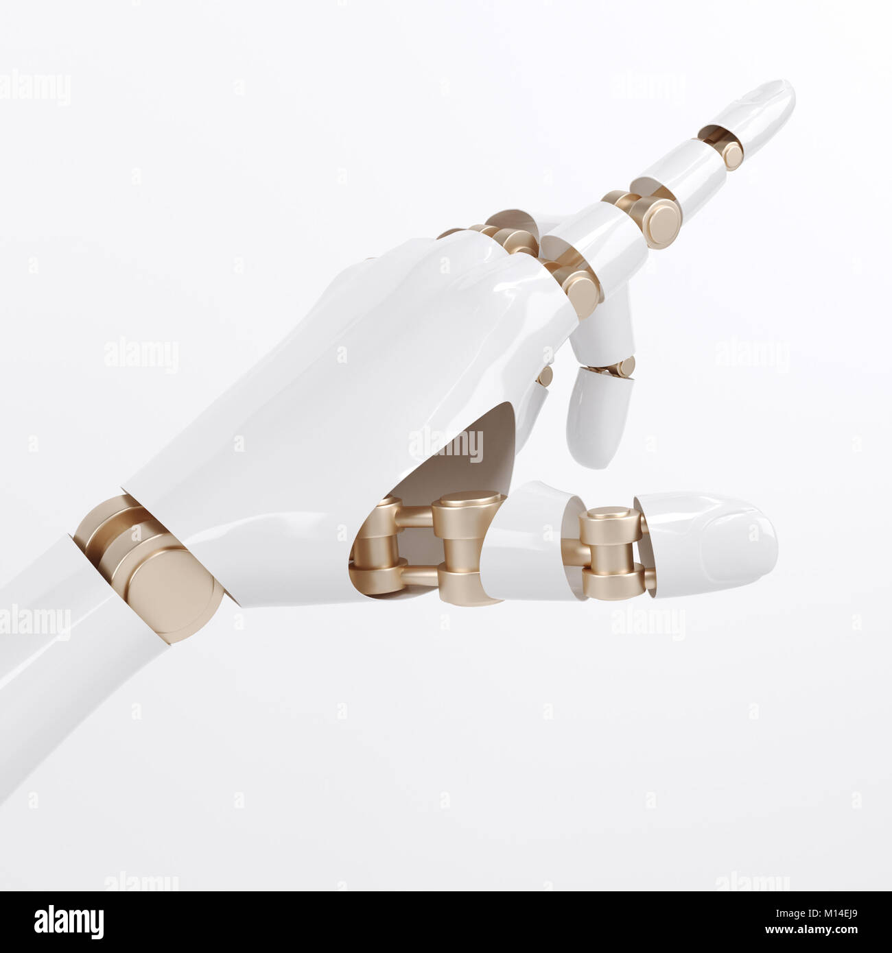 Design futuristico concetto di un manipolatore robotico braccio meccanico. Modello isolato su sfondo bianco. Organismo cibernetico che con intelligenza artificiale lavora Foto Stock