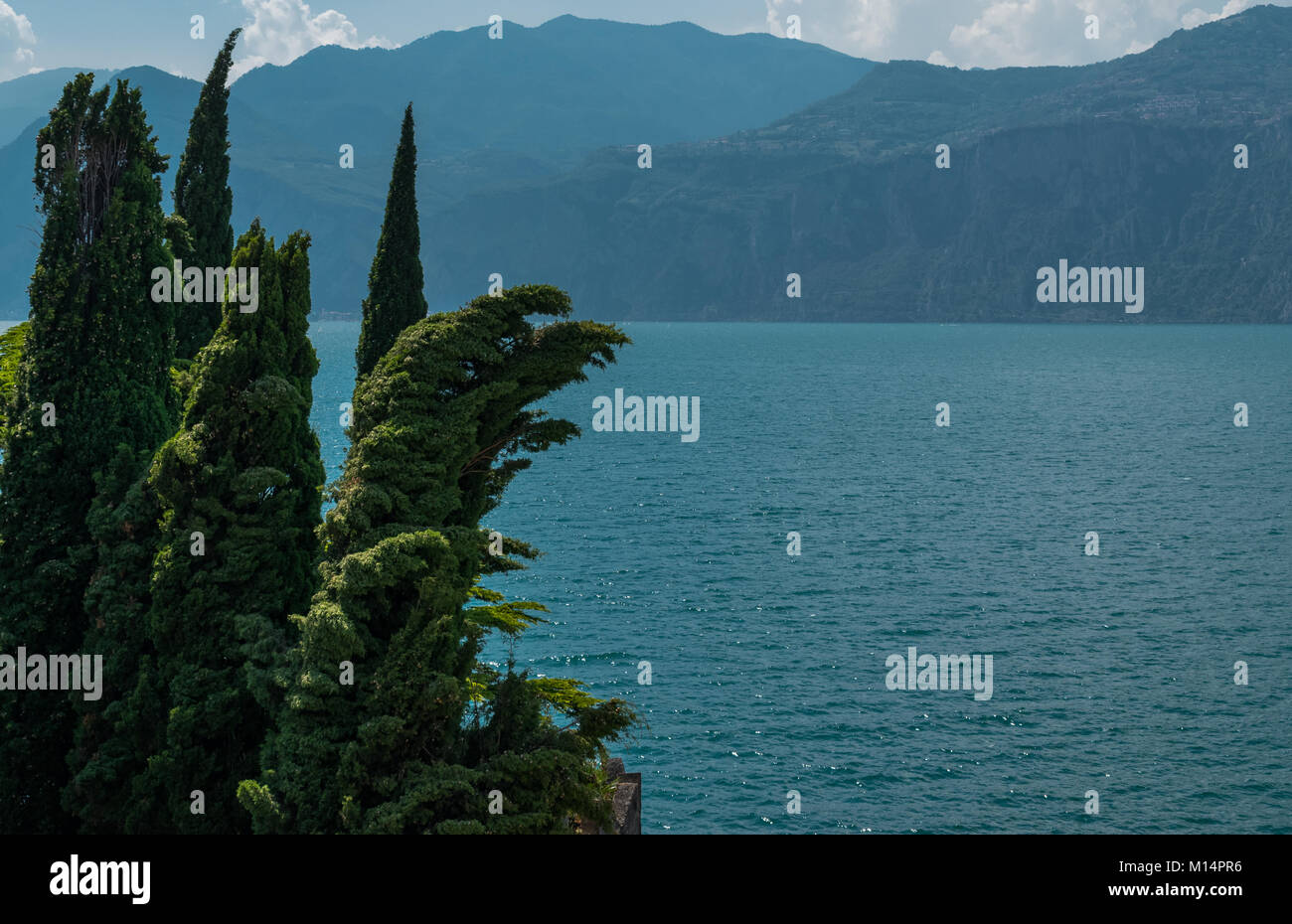 Vista dal monte Baldo, Malcesine, Italia e lago di garda Foto Stock