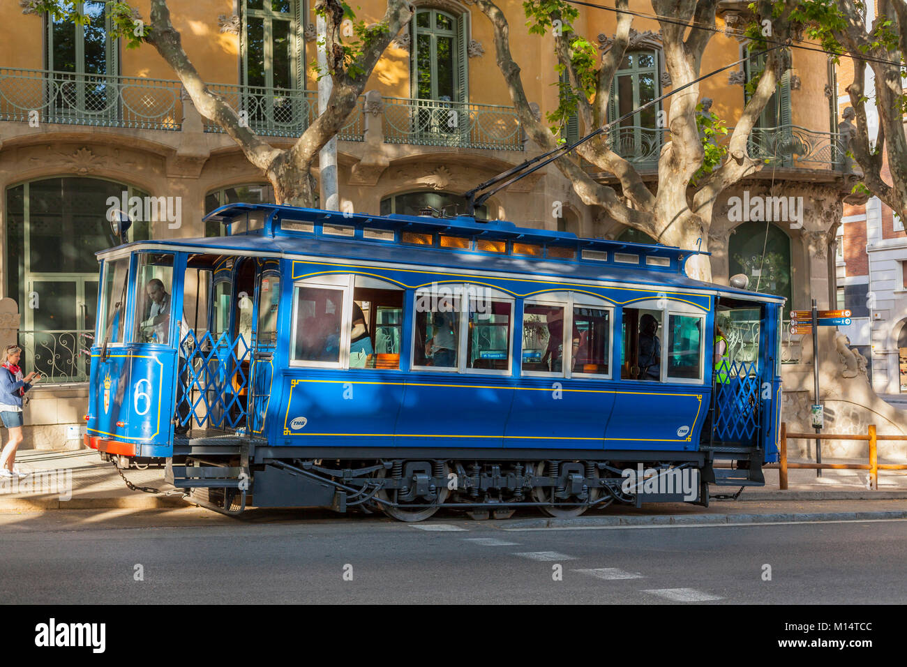 Tram Turistico Tibidabo, Tramvia Blau, blu tram, Barcellona. Foto Stock