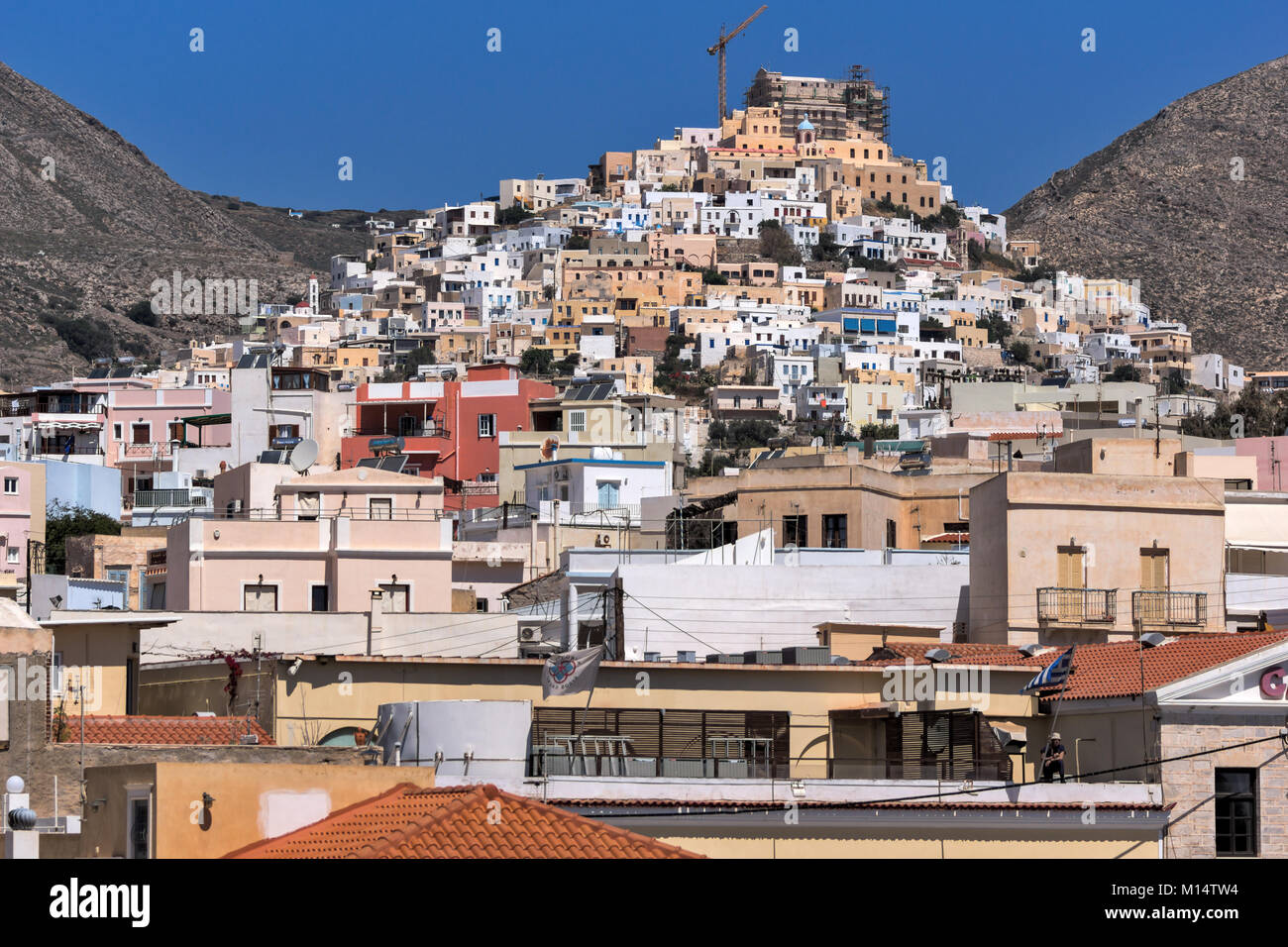 Vista panoramica della città vecchia di Ermopoli, SIROS, CICLADI, Grecia Foto Stock