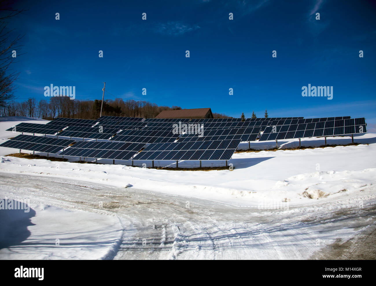 Pannelli solari in una zona rurale nel Vermont Foto Stock