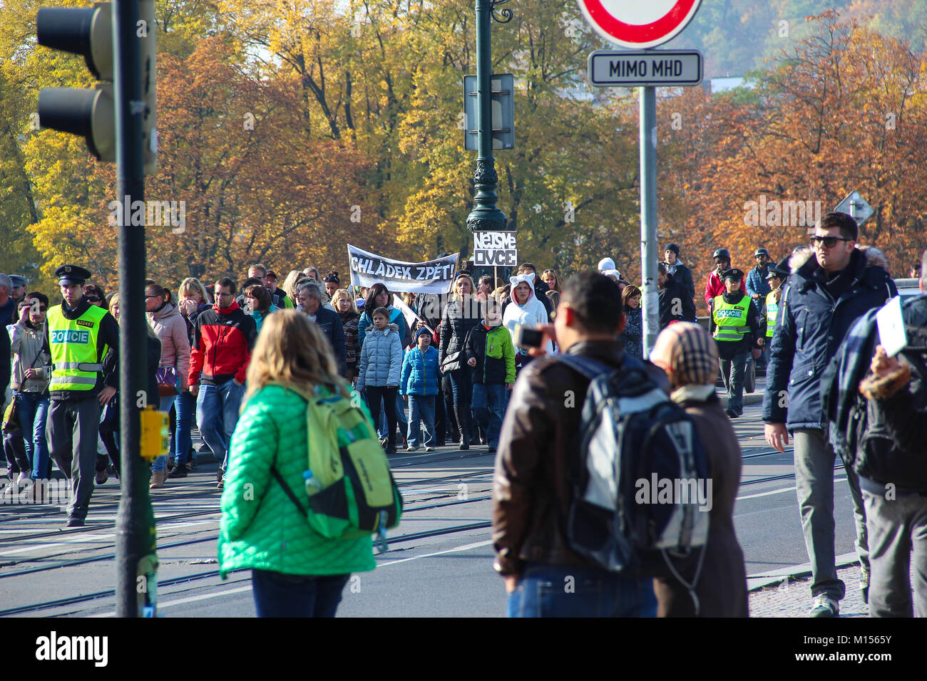 Manifestazione a Praga, Legion Ponte Repubblica Ceca Foto Stock