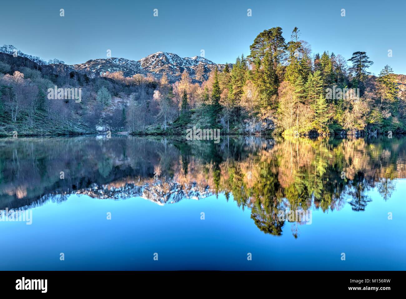 Il lago di riflessione il larice in autunno a colori Foto Stock
