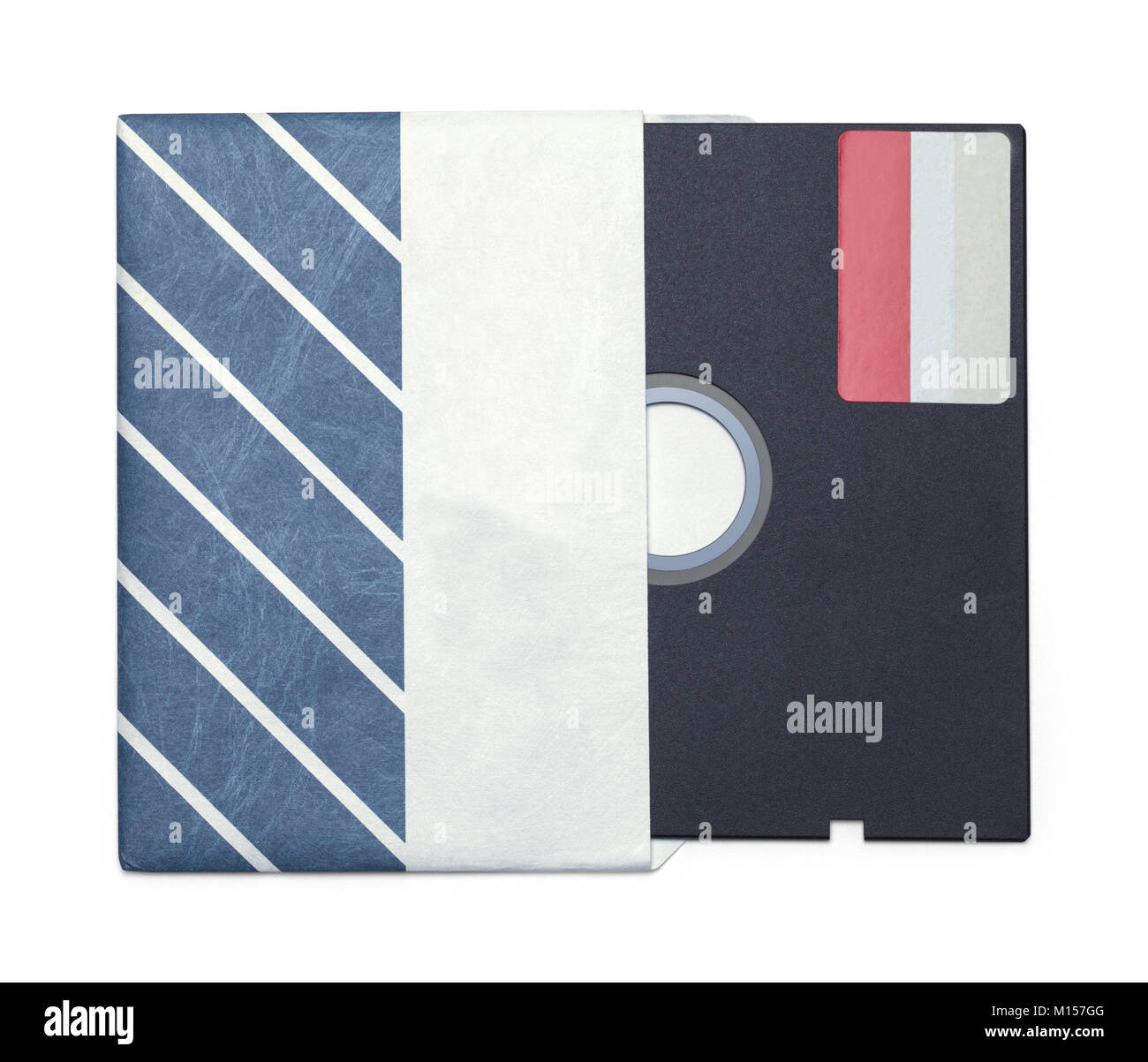 Vintage Disco Floppy con manicotto isolato su uno sfondo bianco. Foto Stock
