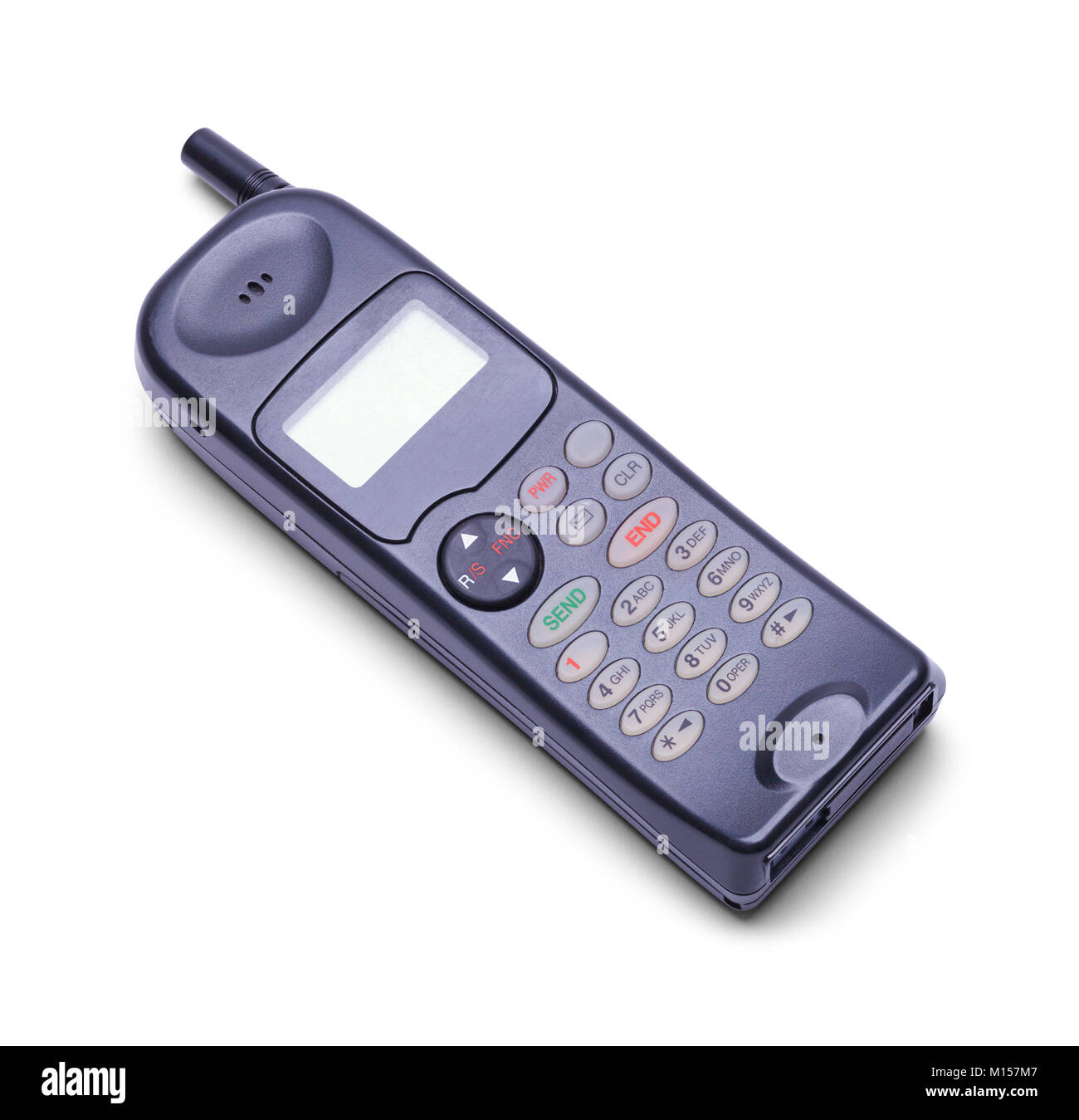 Vintage vecchio telefono cellulare isolato su uno sfondo bianco. Foto Stock