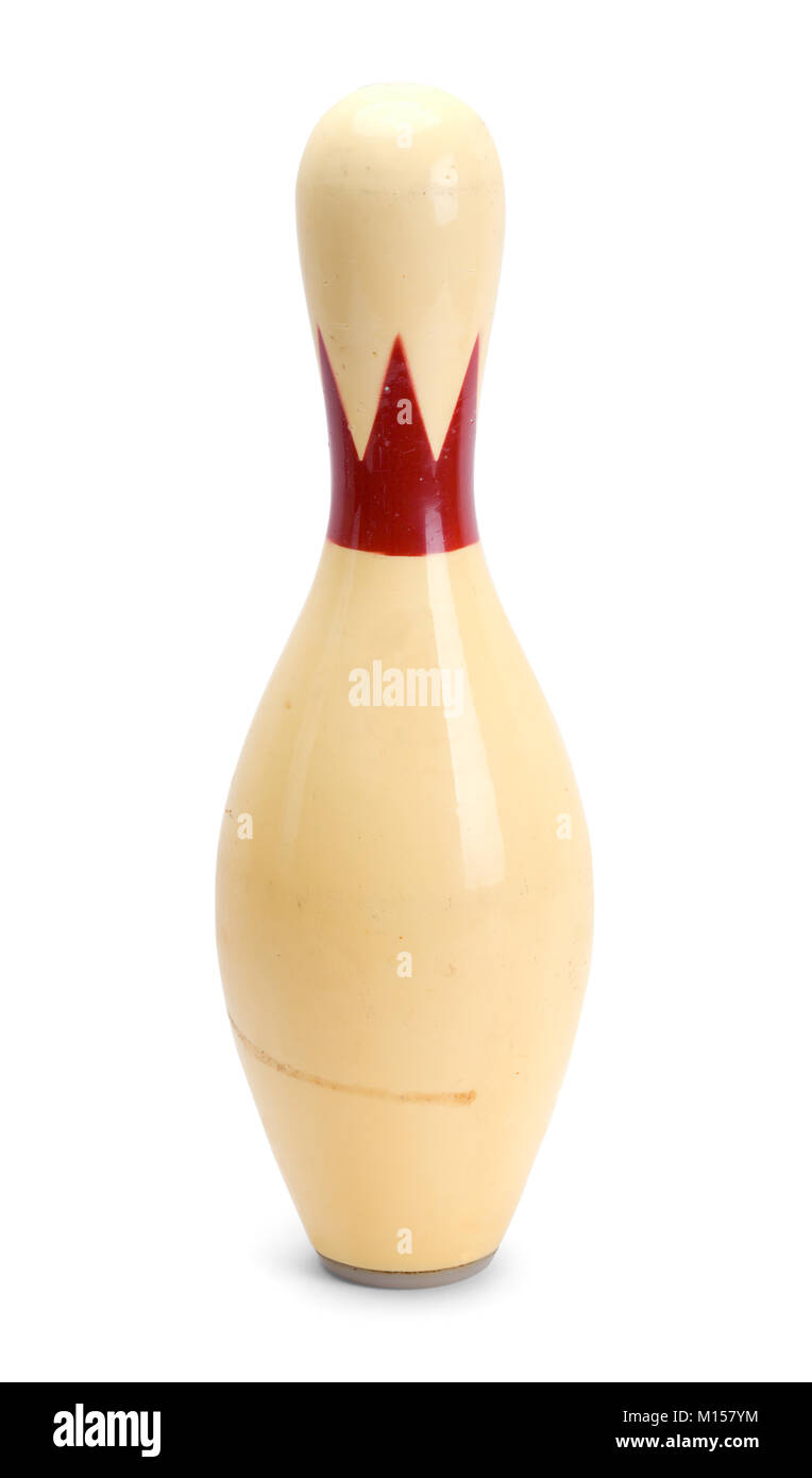 Unico utilizzato Bowling Pin isolato su uno sfondo bianco. Foto Stock