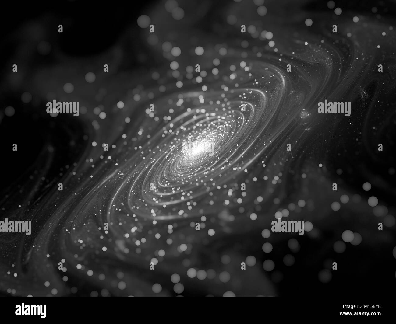 Galassia a spirale fractal nello spazio profondo, in bianco e nero di consistenza, generato dal computer sfondo astratto, rendering 3D Foto Stock