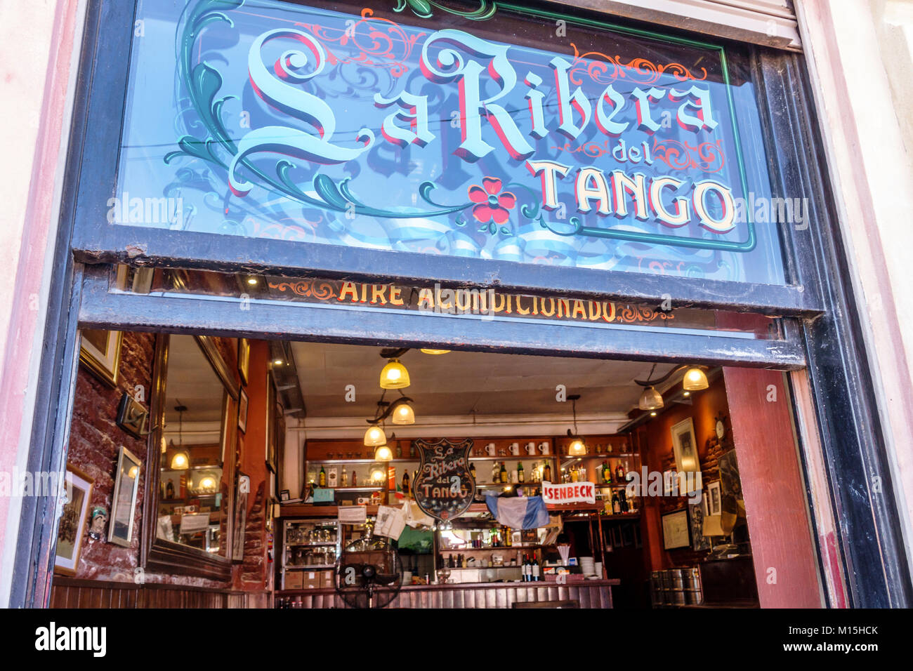 Buenos Aires Argentina, Caminito Barrio de la Boca, la Ribera del Tango, ristorante ristoranti cibo ristoranti caffè, bar lounge pub, ingresso, insegna, Hispa Foto Stock