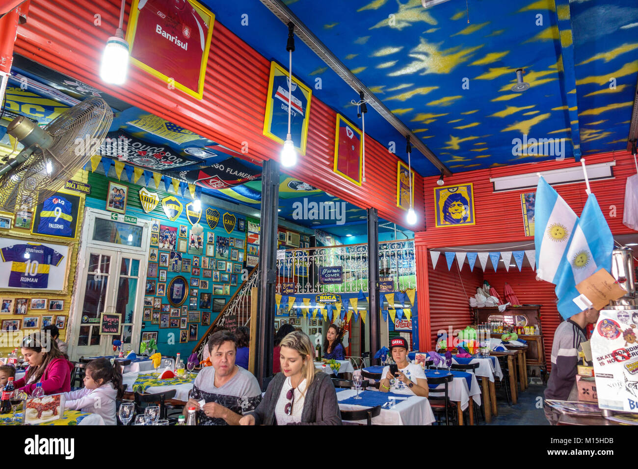 Buenos Aires Argentina, Caminito Barrio de la Boca, museo di strada, quartiere immigrato, la Cancha, ristorante ristoranti cibo caffè ristoranti, ristoranti, ristoranti, Foto Stock