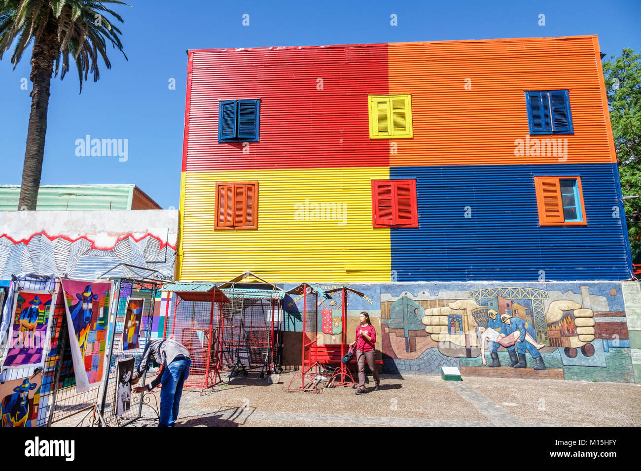 Buenos Aires Argentina, Caminito Barrio de la Boca, museo di strada, quartiere immigrato, edifici dipinte con colori vivaci, venditori venditori vendere vendere, s Foto Stock