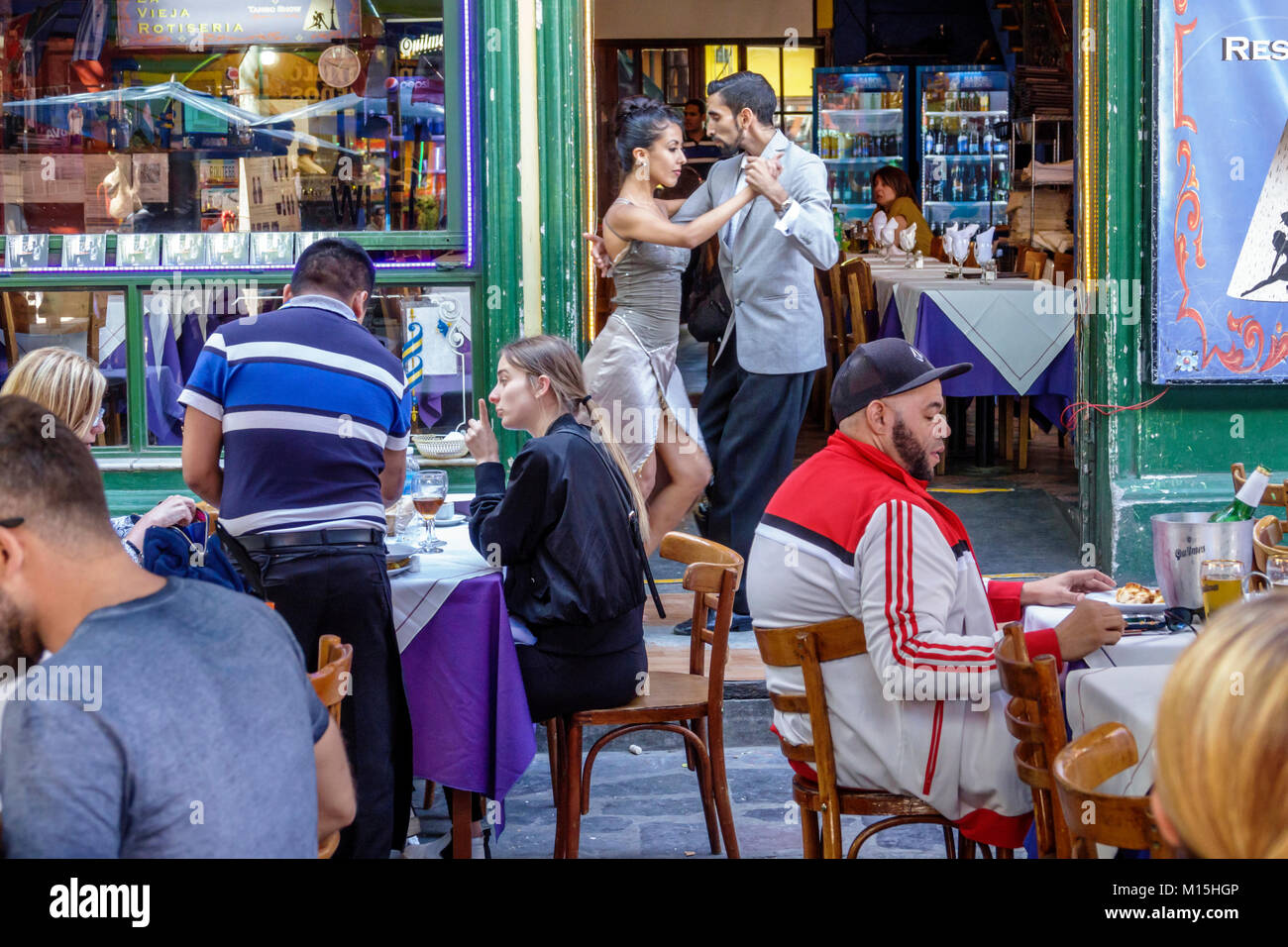 Buenos Aires Argentina, Caminito Barrio de la Boca, la Vieja Rotiseria, ristorante ristoranti cibo mangiare fuori caffè caffè bistrot, bar bar lounge p Foto Stock