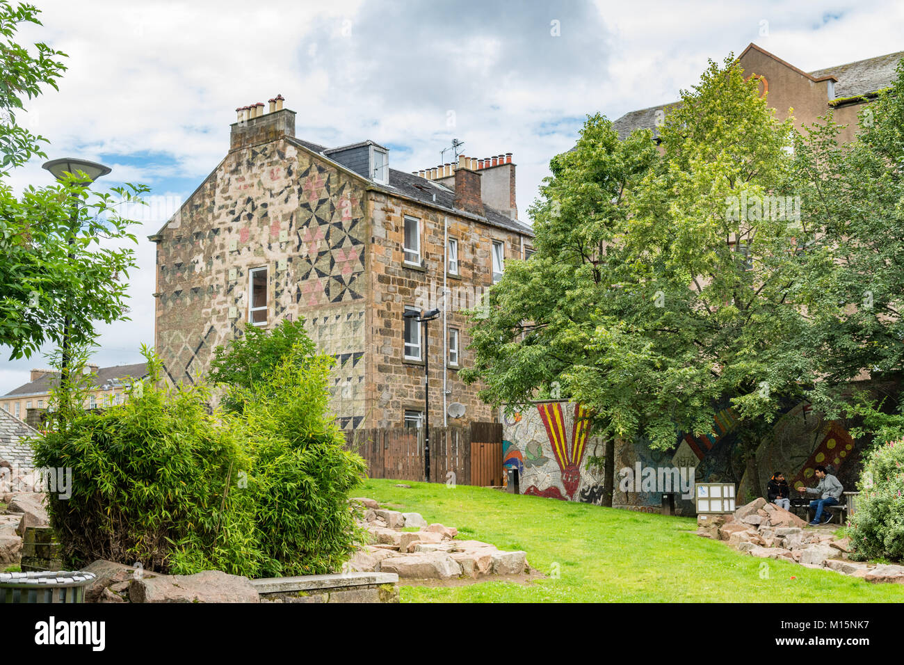 Garnethill Park - murale e gable end arte ambientale - Garnethill, Glasgow, Scotland, Regno Unito Foto Stock