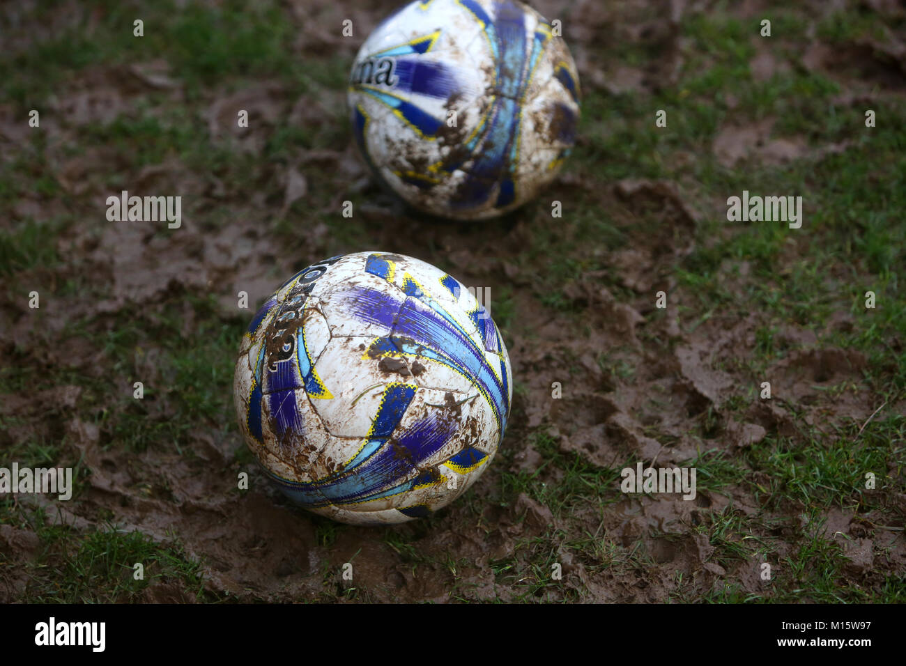 Un fango di calcio a Bognor Regis, West Sussex, Regno Unito. Foto Stock