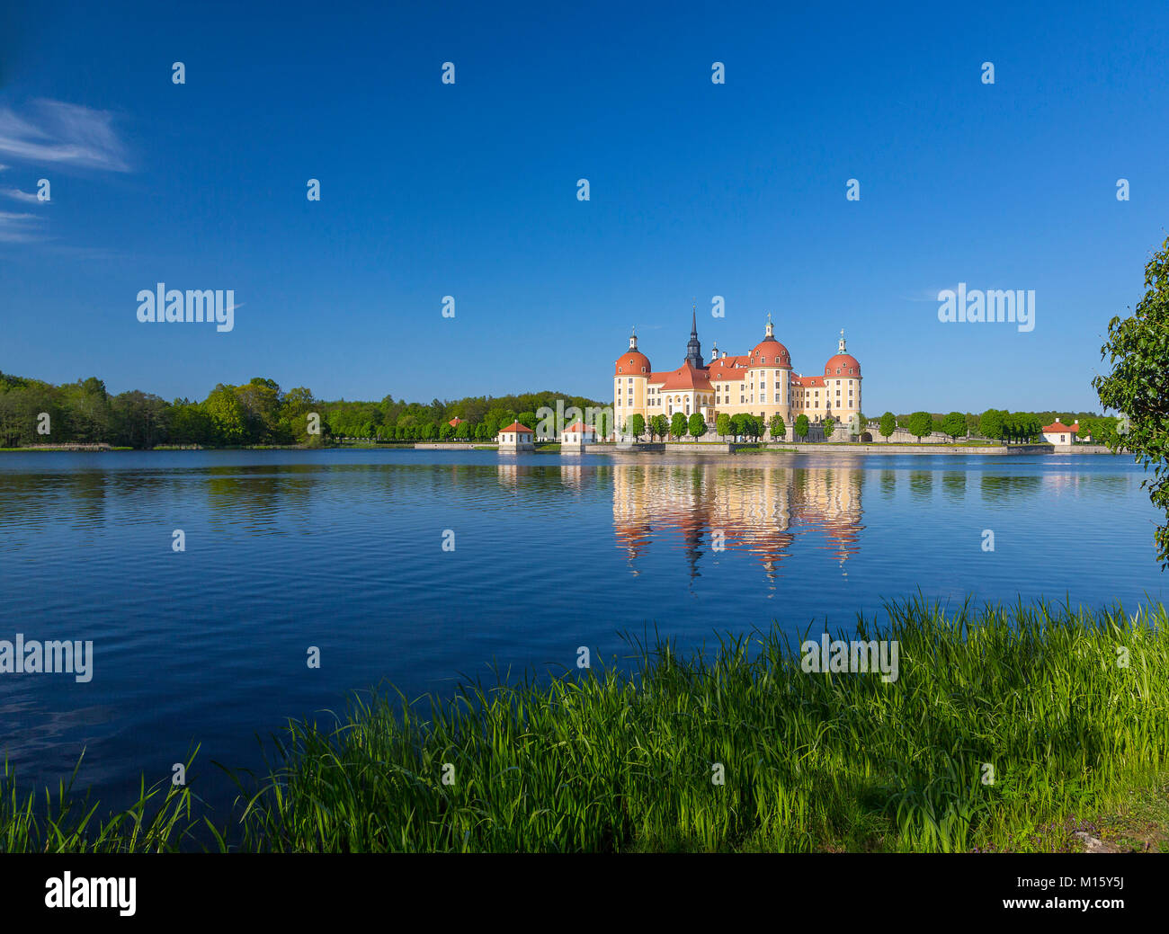 Di caccia di Moritzburg lodge con il lago,Sassonia, Germania Foto Stock