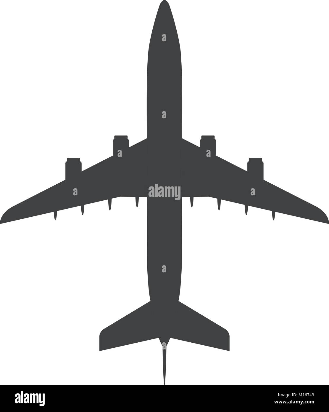 Aeroplano vista icona. Aeromobile il passeggero aereo con quattro motori a getto. Illustrazione Vettoriale