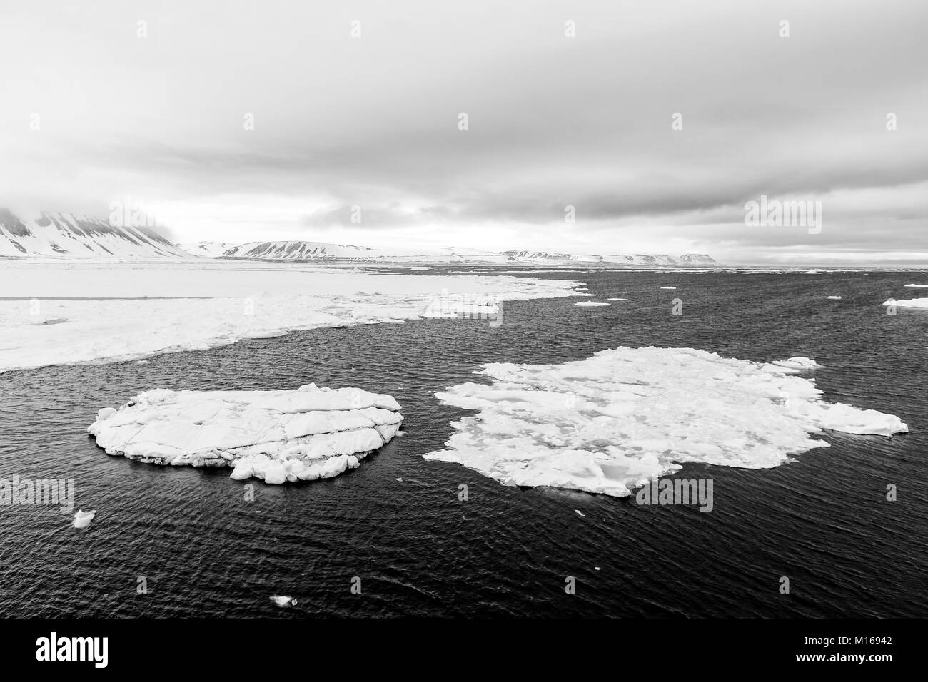 Iceberg galleggianti in mare polare di ​​Svalbard, Spitsbergen, Norvegia Foto Stock