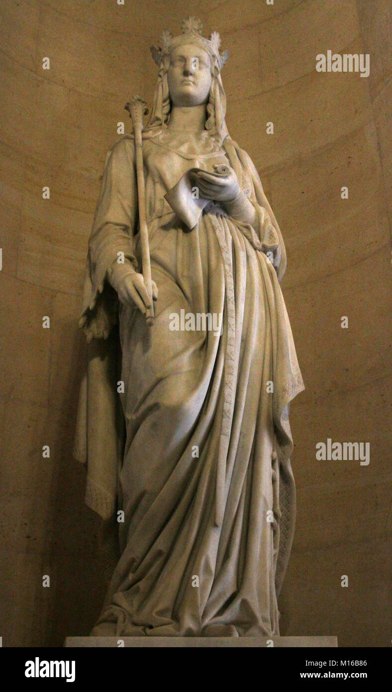 La scultura in marmo statua di Bianca di Castiglia regina di Francia (1188-1252) da Antoine Etex nella pietra Gallery-Galerie de Pierre, il Palazzo di Versailles, Foto Stock