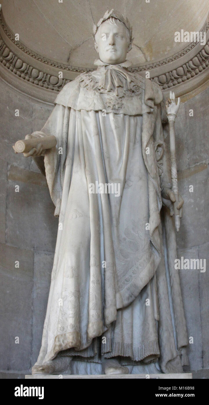 La scultura in marmo statua di Napoleone I, imperatore dei francesi (1769-1821) da Pierre Cartellier nella pietra Gallery-Galerie de Pierre, Versailles Palac Foto Stock