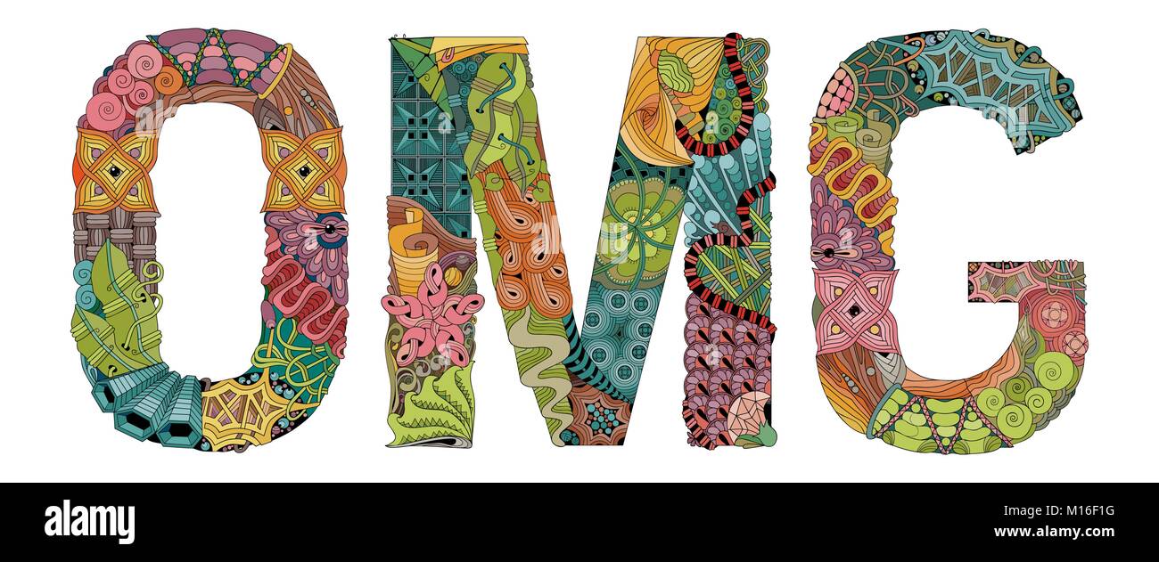 Dipinte a mano e art design. Disegnata a mano illustrazione abbreviazione OMG per t-shirt e altre decorazioni Illustrazione Vettoriale