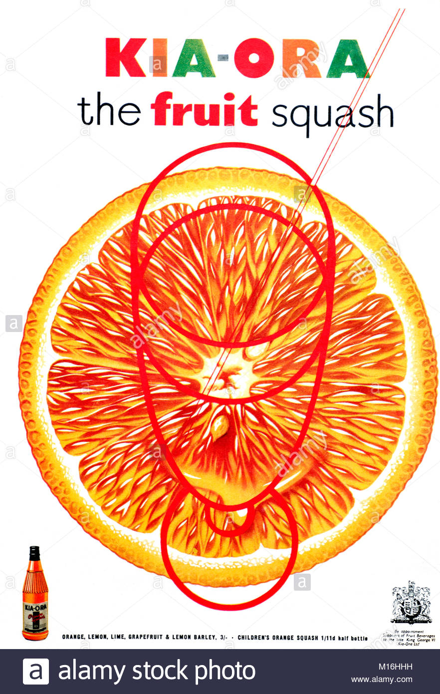 KIA-ORA Orange Squash pubblicità vintage 1954 Foto Stock